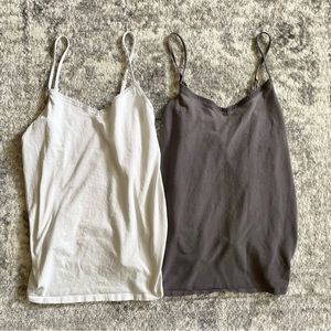 Lace Trim Spaghetti Strap Cami Top - White and Gray
